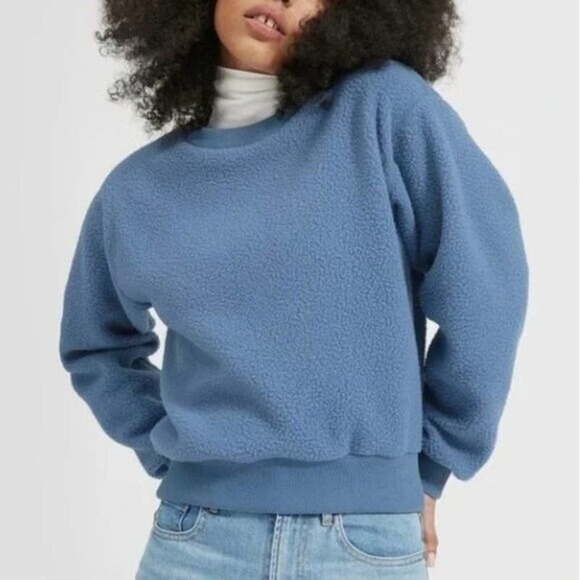 Everlane The ReNew Teddy Oversized Crew Blue Sweatshirt Size S - Picture 1 of 7